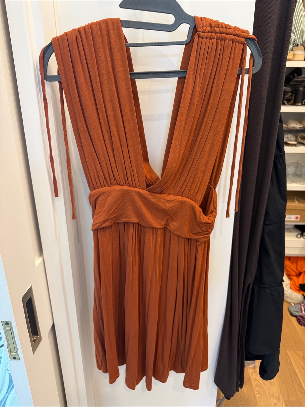Rust Orange Plunge Neck Women’s Dress